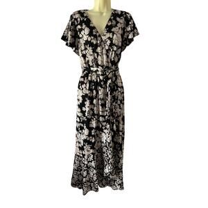Nicole Miller New York Satiny Floral Print Midi Dress Size Small Flowy